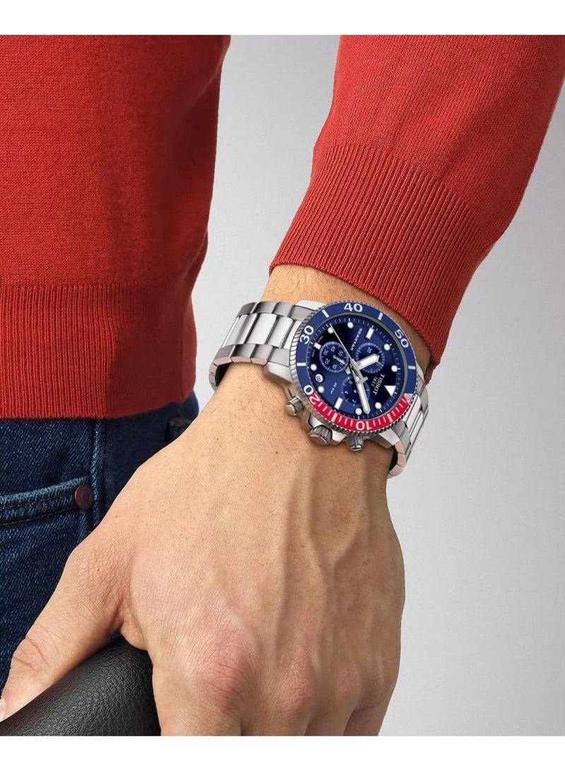 تيسو ساعة تيسوت سيستار 1000 كرونوغراف بمينا زرقاء وسوار فضي من الفولاذ للرجال - T120.417.11.041.03 - Image 5