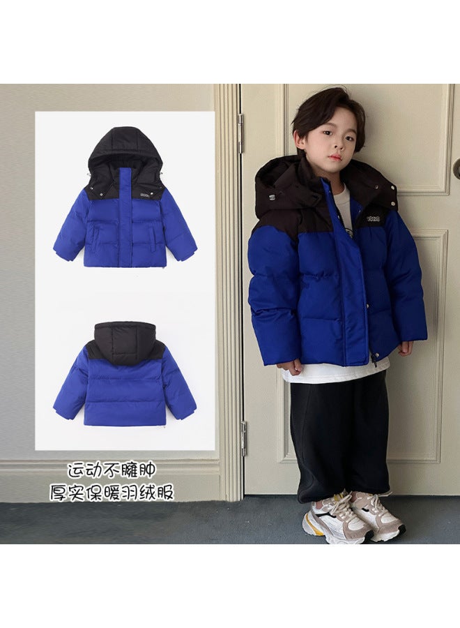 Winter Korean Style Men's Women's Kids Children's Thickened Warm Color-blocking Hooded Down Jacket Coat Short Style