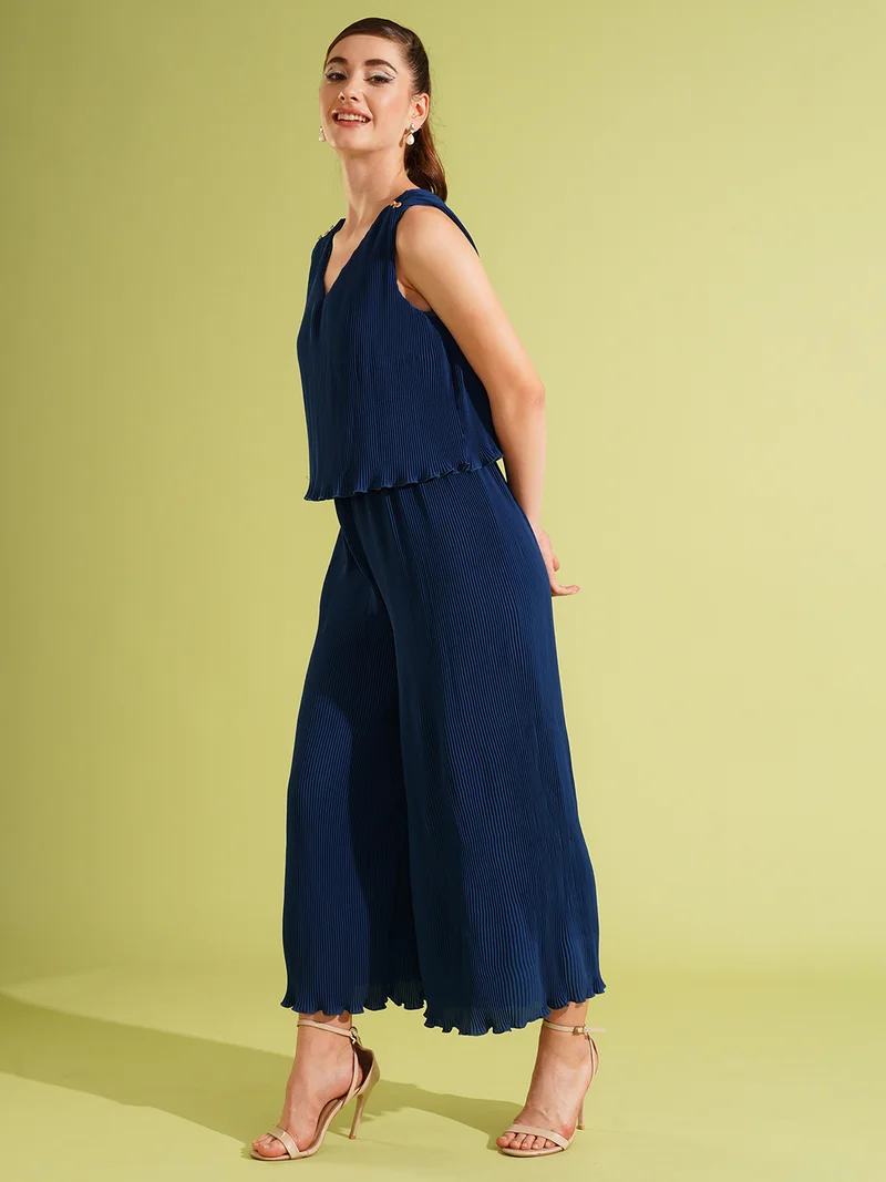 globus Women V-Neck Accordion Pleat Jumpsuit