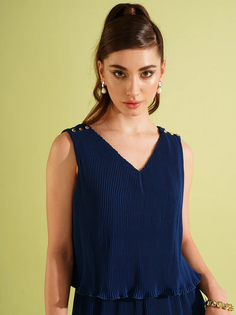 globus Women V-Neck Accordion Pleat Jumpsuit