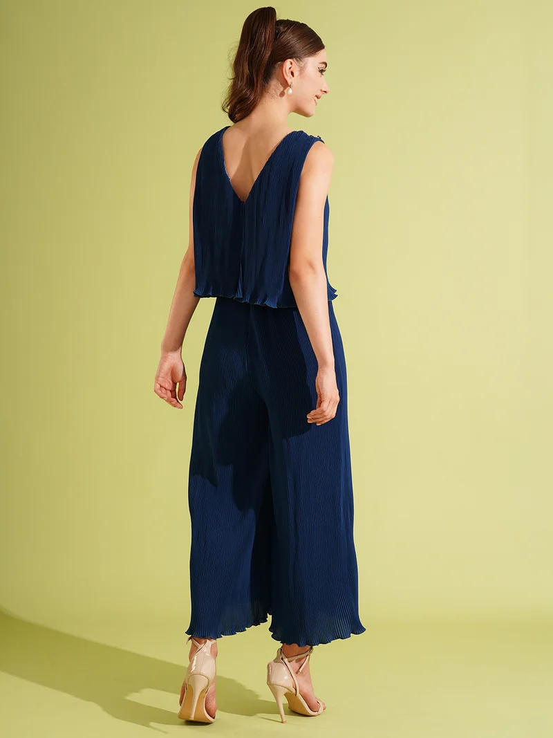 globus Women V-Neck Accordion Pleat Jumpsuit