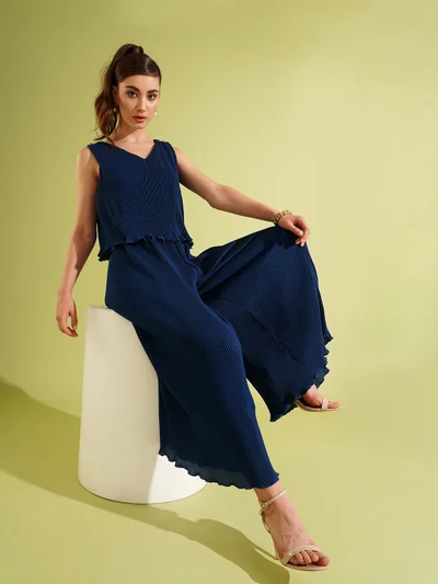 globus Women V-Neck Accordion Pleat Jumpsuit