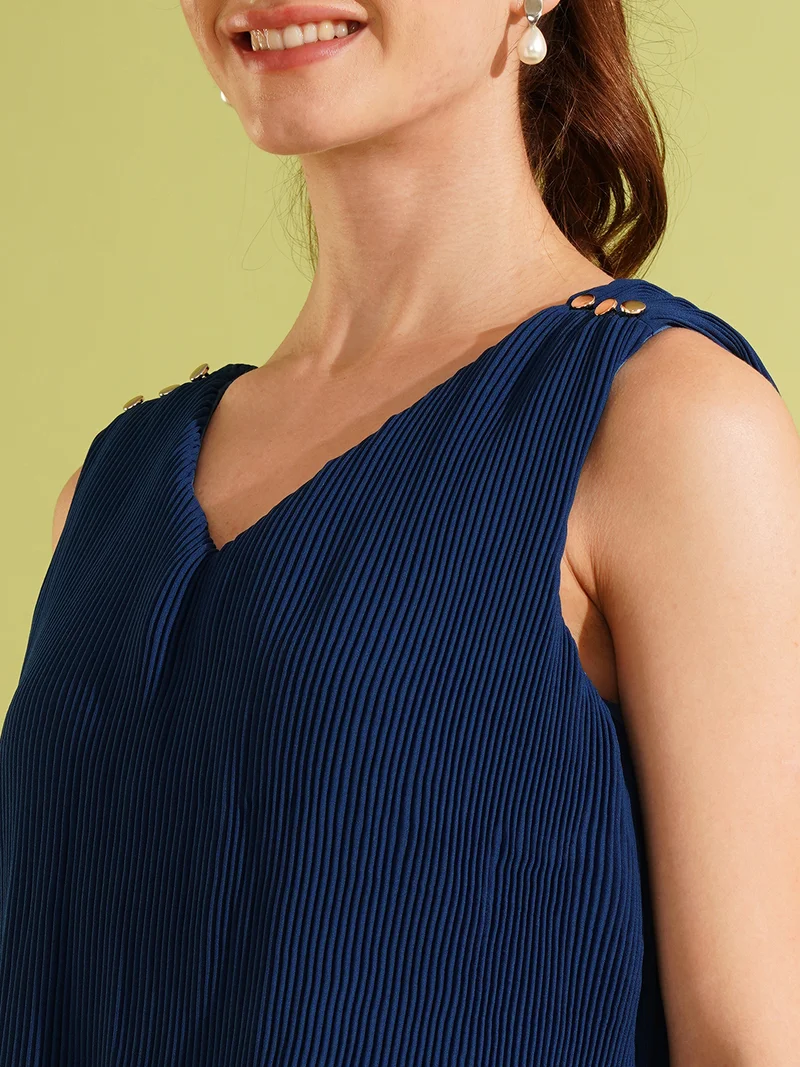 globus Women V-Neck Accordion Pleat Jumpsuit