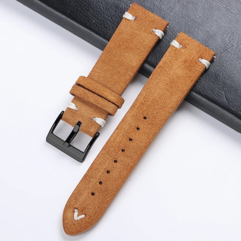 Bluejw Vintage Replacement 18mm Leather Watch Strap Suede Genuine Leather Watch Band With Quick Release for Smart Watch - Image 1
