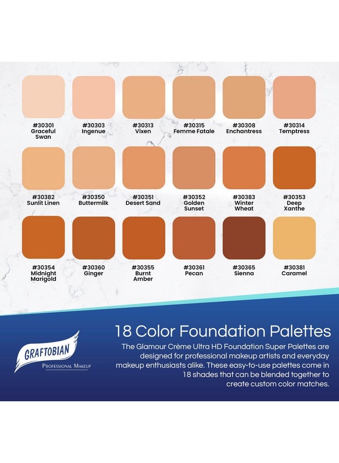 Graftobian مجموعة كريم أساس HD Glamour Creme Warm Super Palette 18 لونًا كريميًا دافئًا عالي الدقة - Image 3