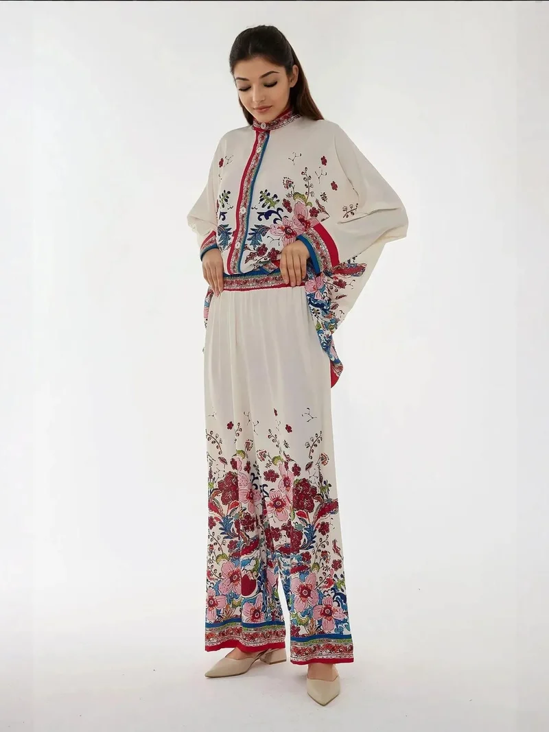 HICCUP White Printed High Waist Kimono-Pants Co-ord Set for Women | Best Price UAE