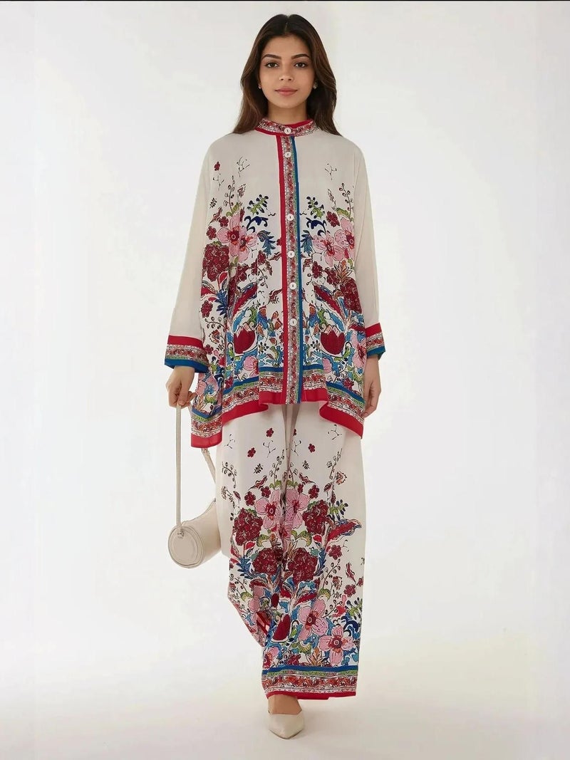 HICCUP Printed High Waist Kimono-Pants Co-ord Set - Image 1