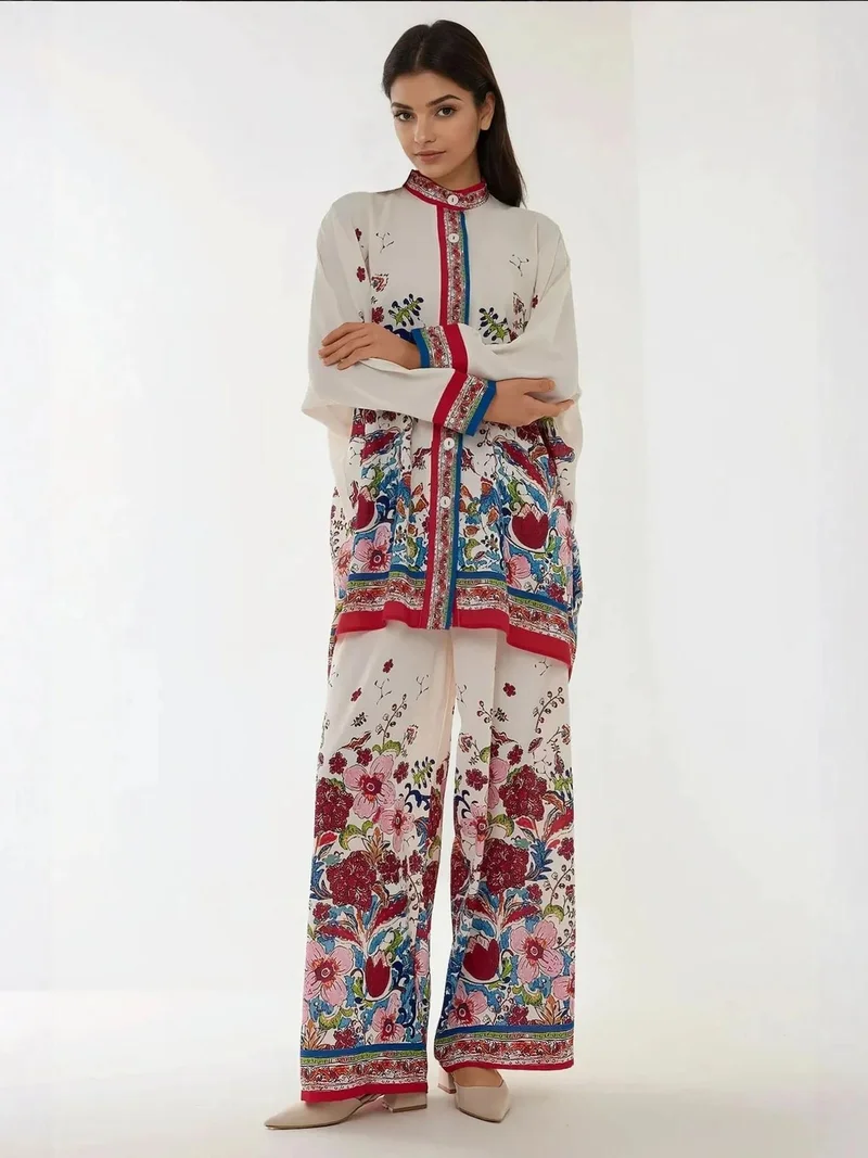 HICCUP White Printed High Waist Kimono-Pants Co-ord Set for Women | Best Price UAE