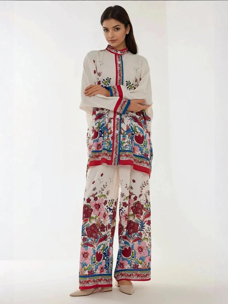 HICCUP Printed High Waist Kimono-Pants Co-ord Set - Image 3