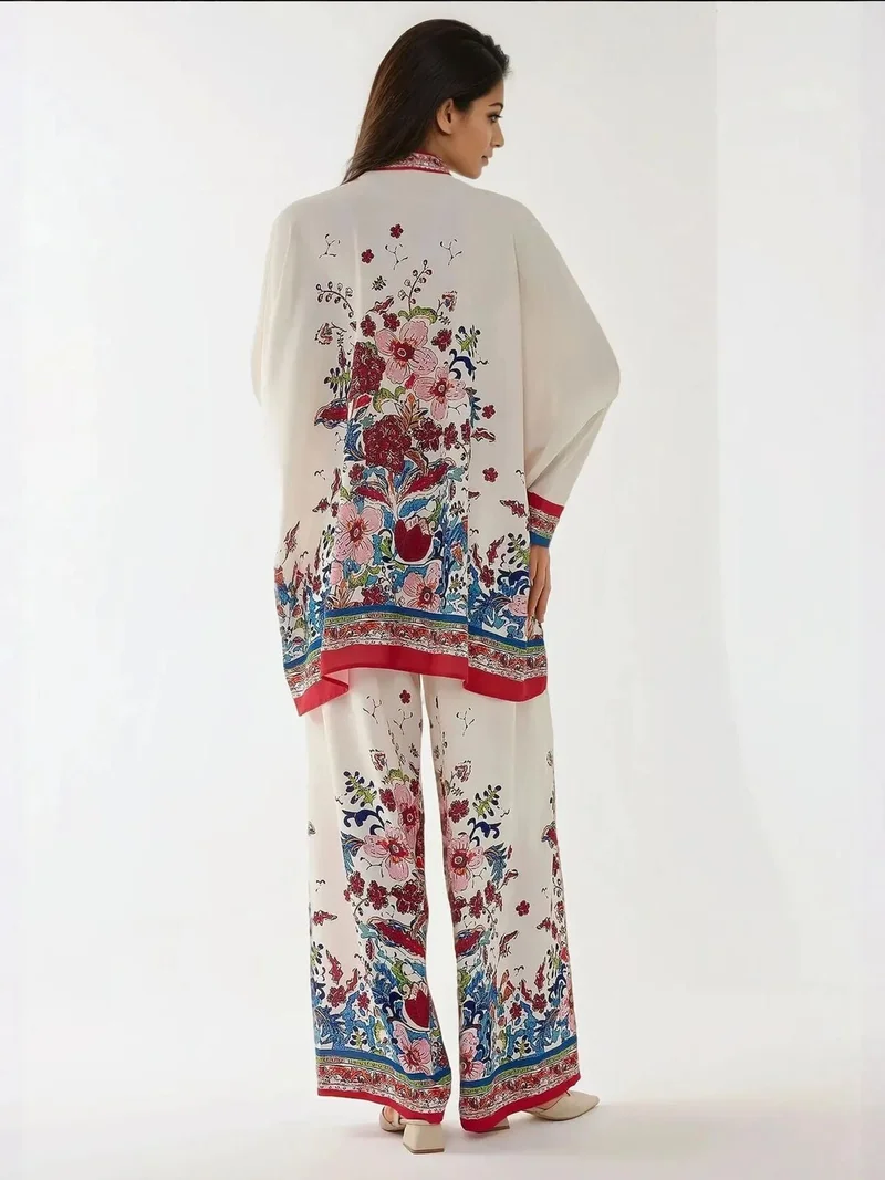 HICCUP White Printed High Waist Kimono-Pants Co-ord Set for Women | Best Price UAE