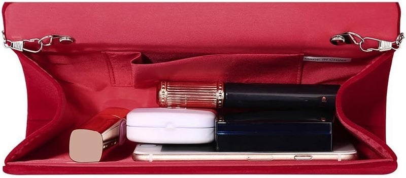 Women's night bag, with removable chain strap for wedding, cocktail, party,, solid color (red) - Image 4