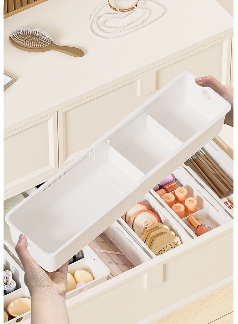 هومستر 4 حزمة منظمي الدرج البلاستيكي مجموعة، صناديق تخزين المكياج القابلة للتوسع، صناديق منظم الدرج المكتب مع المقسمات القابلة للتعديل، لغرفة النوم، الحمام، الملابس، أدوات المطبخ الأبيض - Image 2