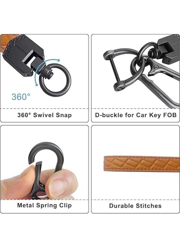 اوليو سلسلة مفاتيح جلدية معصمية، سلسلة مفاتيح سيارة معصم مع 3 حلقات مفاتيح وحلقة D مضادة للضياع - Image 3
