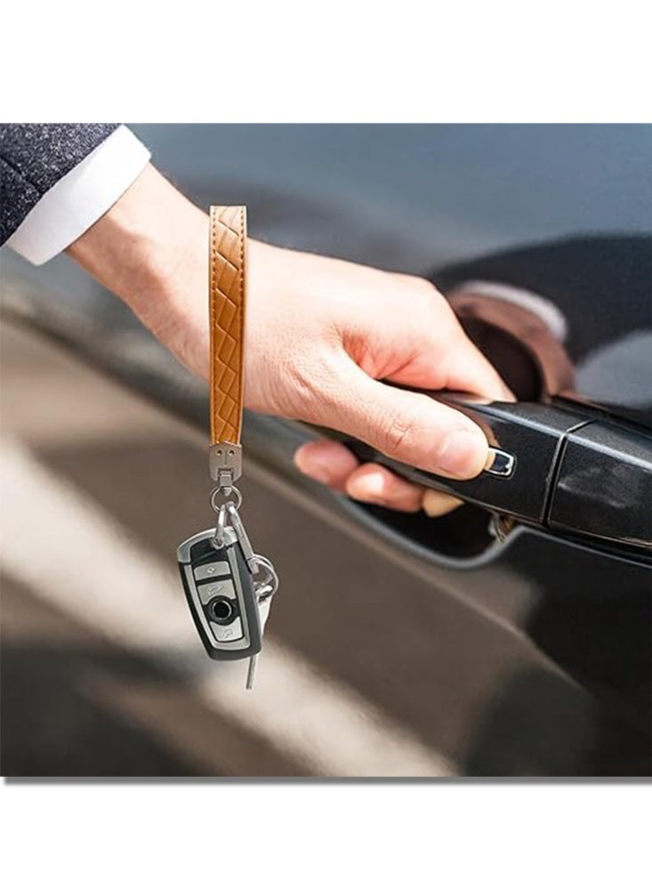 اوليو سلسلة مفاتيح جلدية معصمية، سلسلة مفاتيح سيارة معصم مع 3 حلقات مفاتيح وحلقة D مضادة للضياع - Image 4