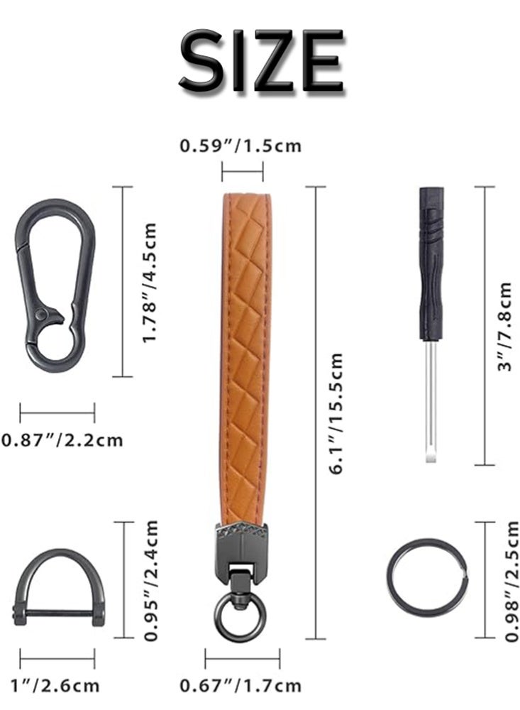 اوليو سلسلة مفاتيح جلدية معصمية، سلسلة مفاتيح سيارة معصم مع 3 حلقات مفاتيح وحلقة D مضادة للضياع - Image 2