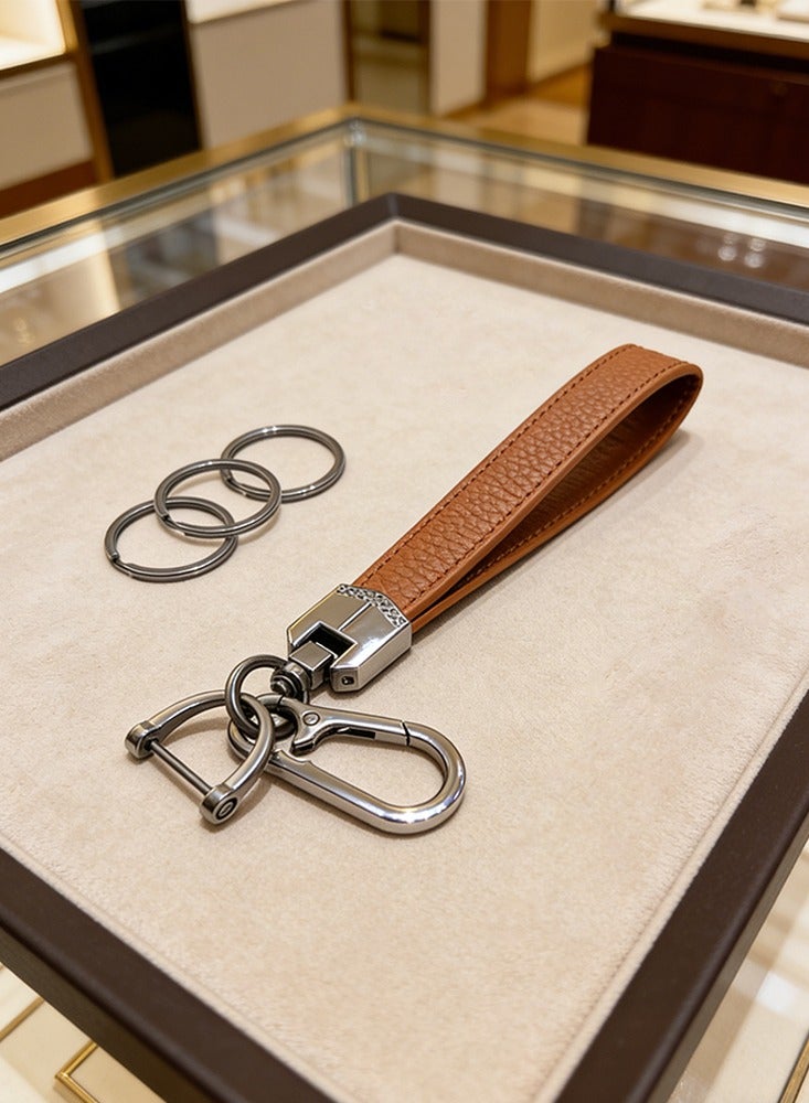اوليو سلسلة مفاتيح جلدية معصمية، سلسلة مفاتيح سيارة معصم مع 3 حلقات مفاتيح وحلقة D مضادة للضياع - Image 1