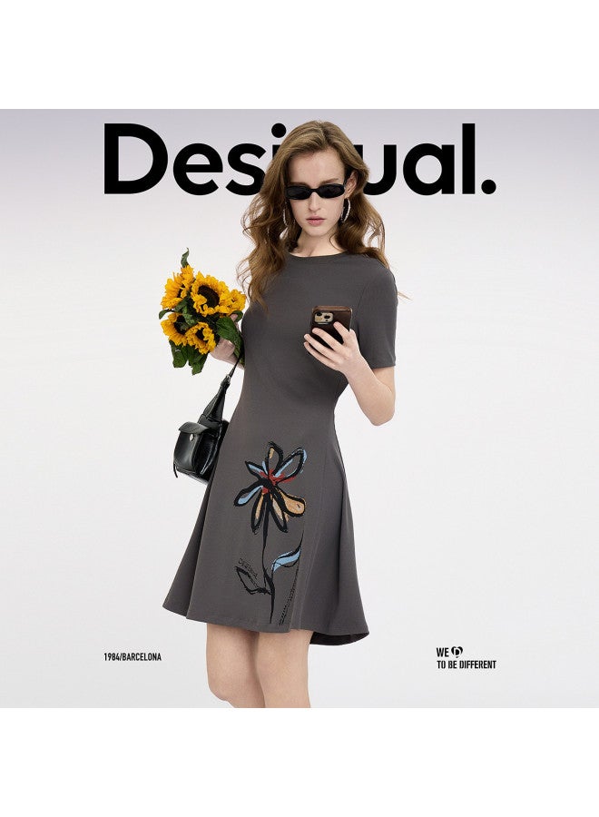 DESIGUAL ss25 New Arrival Hand-painted Floral Print T-shirt Dress With Positioning Design - Image 3