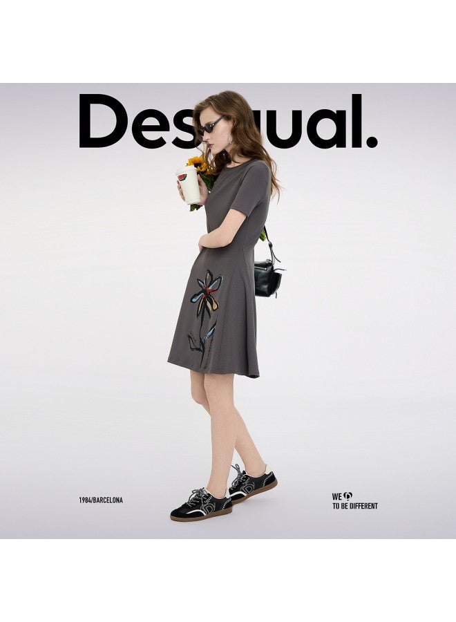 DESIGUAL ss25 New Arrival Hand-painted Floral Print T-shirt Dress With Positioning Design - Image 2