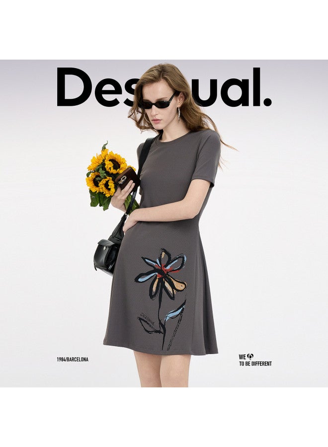 DESIGUAL ss25 New Arrival Hand-painted Floral Print T-shirt Dress With Positioning Design - Image 4