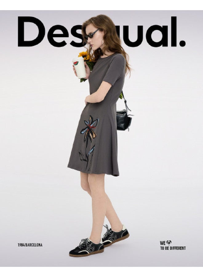 DESIGUAL ss25 New Arrival Hand-painted Floral Print T-shirt Dress With Positioning Design - Image 1