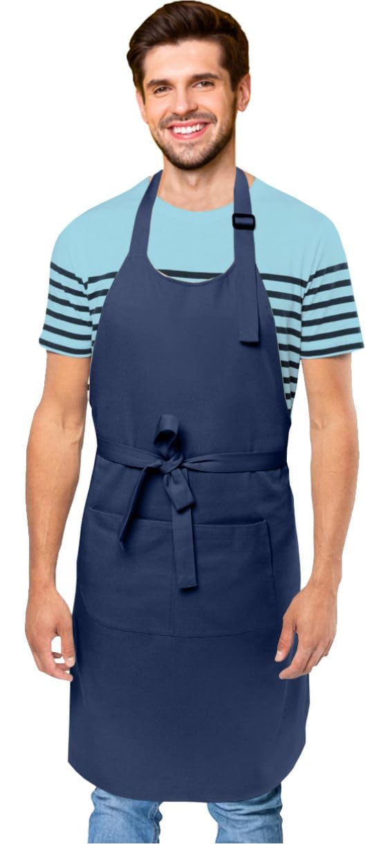 Cranique Polyester Kitchen Apron with Adjustable Strap Two Pockets for Women & Men | Free Size Apron for Kitchen, Hotel, Cafe, Restaurant, Salon, Workshop, Garage, Drawing, Cooking Apron – Blue - Image 1