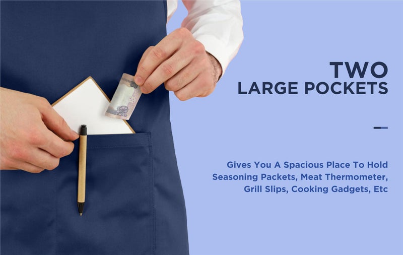 Cranique Polyester Kitchen Apron with Adjustable Strap Two Pockets for Women & Men | Free Size Apron for Kitchen, Hotel, Cafe, Restaurant, Salon, Workshop, Garage, Drawing, Cooking Apron – Blue - Image 3