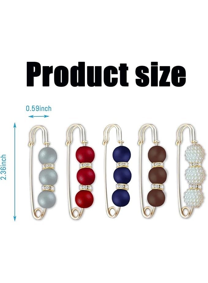5 Pcs Multi-Color Pearl Brooch Pins for Women – Fashion Clips, Crafts, Sweater & Shawl Accessories - Image 5