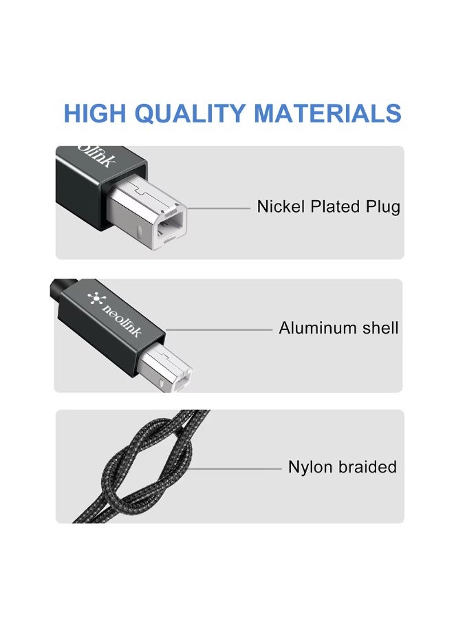 neolink كابل طابعة NEOLINK بطول 2م، كابل USB 2.0 A إلى B ذكر متوافق مع طابعات USB من النوع B والماسحات الضوئية إبسون، HP DeskJet/Envy، كانون، ليكسمارك، سامسونج، ديل، بيانو رقمي - Image 4