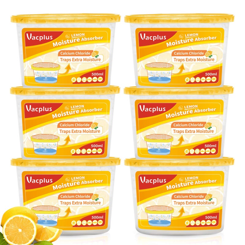 Vacplus Moisture Absorbers 6 pack 105Oz Portable Humidity Absorber Boxes for Your Bathroom Closet  Car Dehumidifier with Lemon Fragrance Yellow