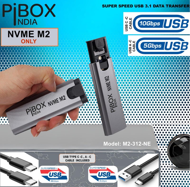 pibox India NVMe M2/M.2 Tool-Free SSD Enclosure Case with USB 3.2, 10Gbps & PCI-E NVMe Reader, USB-C, Supports M & B&M Keys, 2230/2242/2260/2280 SSDs, Realtek RTL9210 Chipset - Image 3