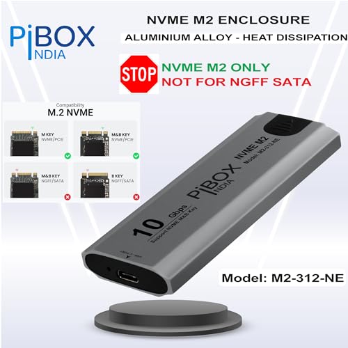 pibox India NVMe M2/M.2 Tool-Free SSD Enclosure Case with USB 3.2, 10Gbps & PCI-E NVMe Reader, USB-C, Supports M & B&M Keys, 2230/2242/2260/2280 SSDs, Realtek RTL9210 Chipset - Image 2