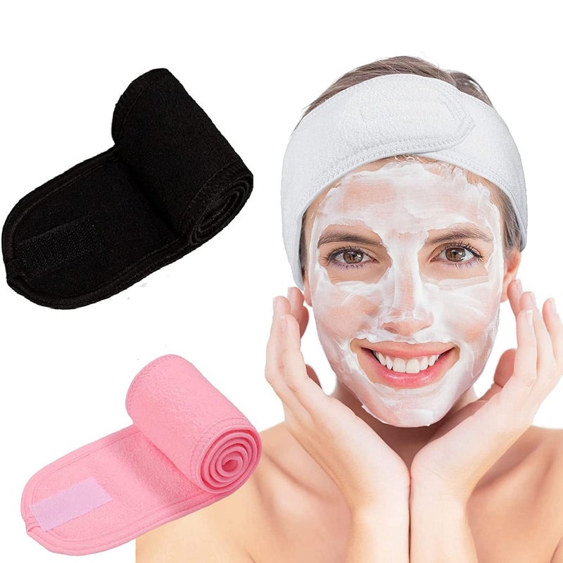 SWOPPLY SWOPPLY Spa Facial Hair Headband for Women Makeup Head Wrap Towel NonSlip Stretchable Adjustble Elastic Polycotton Shower Towel Facial Band for Shower Yoga Gym 2 pcs - Image 1