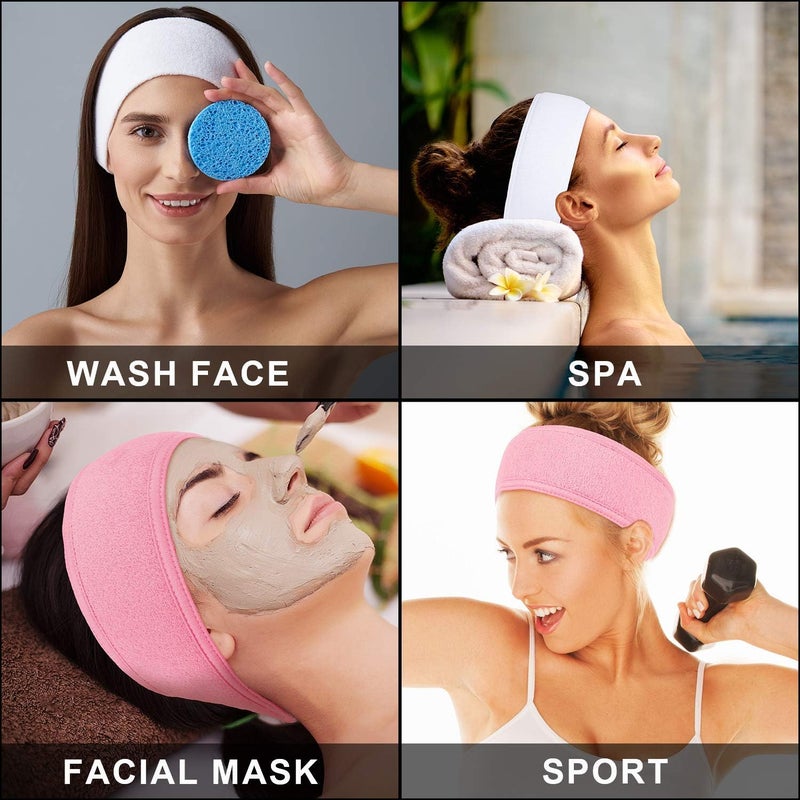 SWOPPLY SWOPPLY Spa Facial Hair Headband for Women Makeup Head Wrap Towel NonSlip Stretchable Adjustble Elastic Polycotton Shower Towel Facial Band for Shower Yoga Gym 2 pcs - Image 3