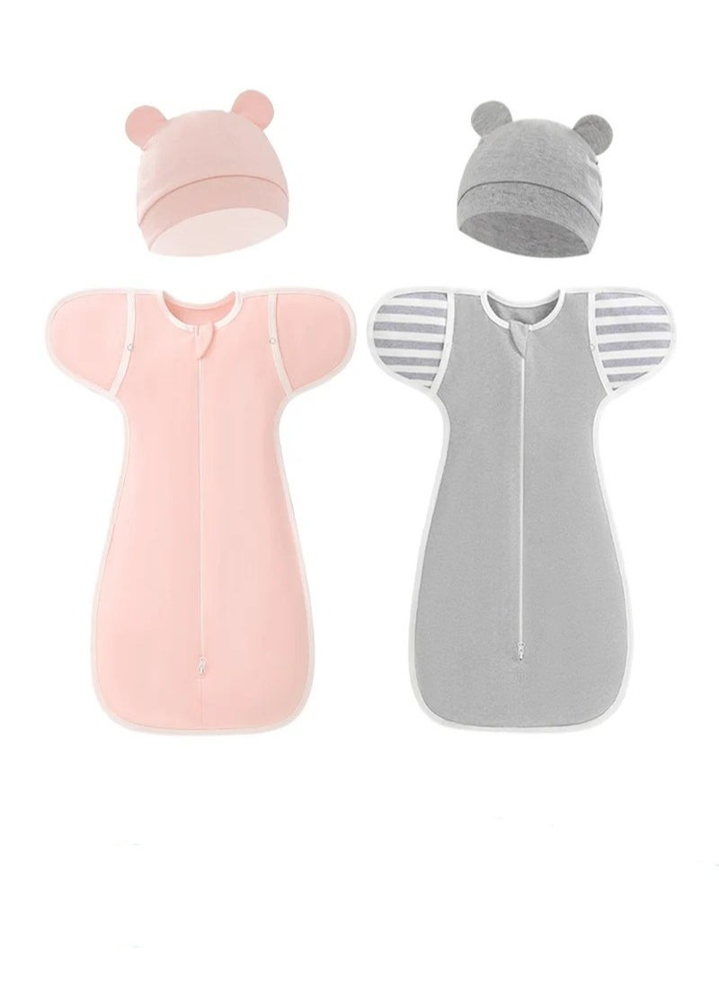 DOOKOO 4 PCS Baby Swaddle Blanket Sack, Baby Sleeping Bag with Arms Free Design, Transition to Arm Freedom Wearable for Newborn Girl and Boy, 100% Breathable Cotton 0-3Months  - Image 1