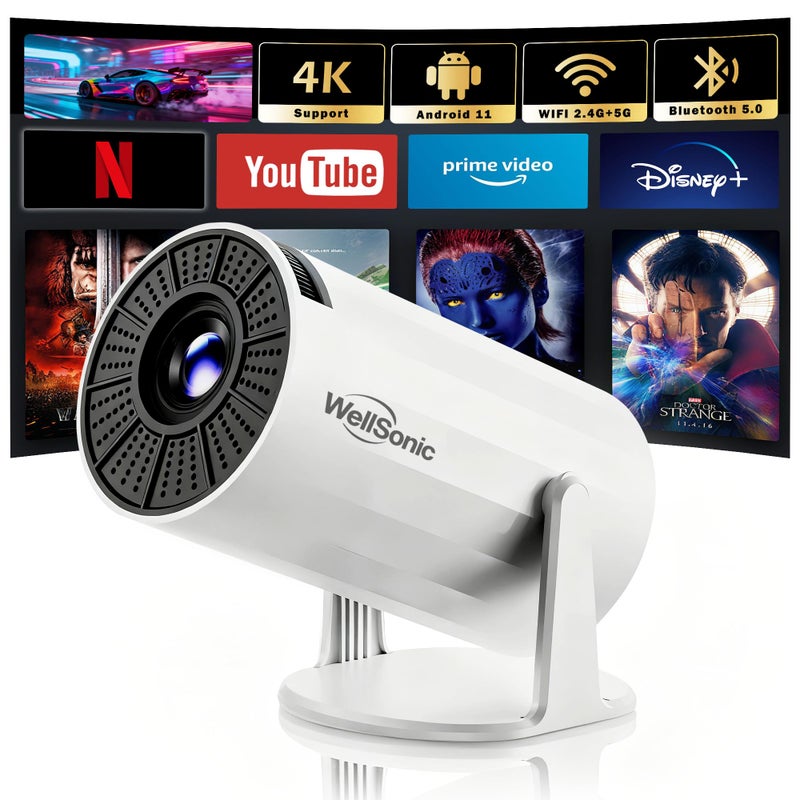WellSonic Mini Projector with WiFi and Bluetooth, Portable Projector Support 4K, Auto Keystone,210Â° Rotation, 130'' Screen for Home Bedroom Outdoor - Image 1