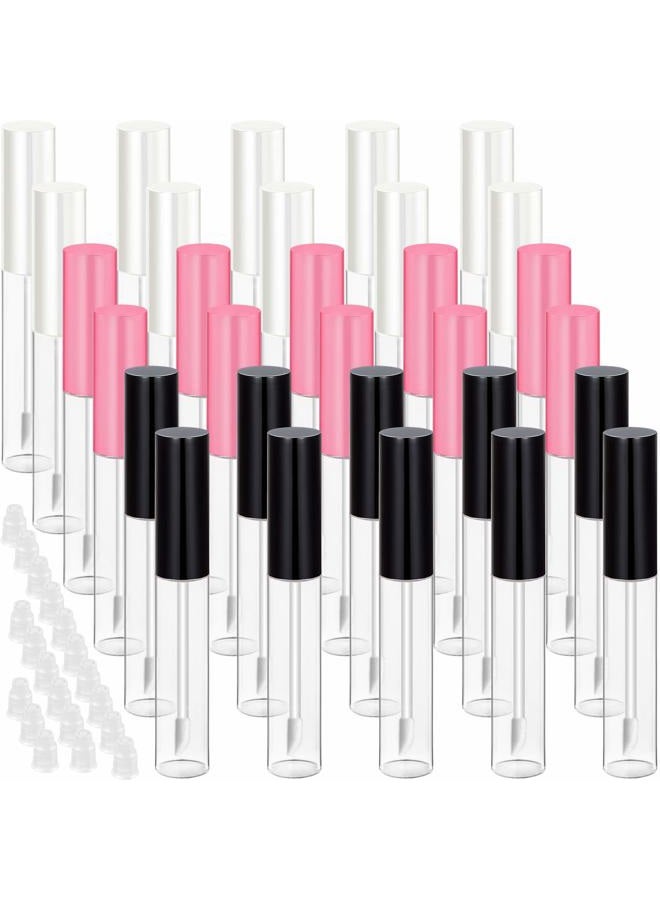 Blulu 30 Piece Lip Gloss Tube 10 ml Empty Refillable Lip Balm Bottle Clear Plastic Gloss Container Reusable Lipstick Bottle with Rubber Insert for Lipstick(Pink, Black, White) - Image 1