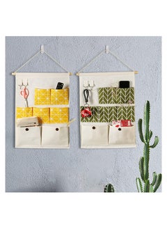 KASTWAVE Organizer Storage, Hanging Organizer Storage, 7 Pockets, for Fabric Wall Door Storage Bag (2 Packs, Yellow+Green)  - Image 3