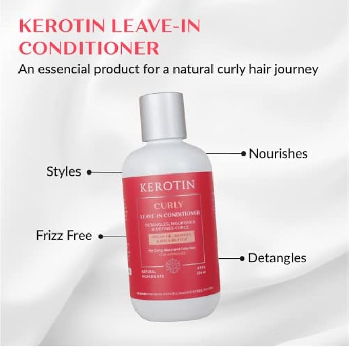 KEROTIN LEAVE-IN CONDITIONER - CURL AND WAVY HAIR - DETANGLER, MOISTURIZING AND ANTI-FRIZZ . CURLY GIRL METHOD APPROVED CREAM WITH ARGAN OIL AND NATURALBUTTER. - Image 2