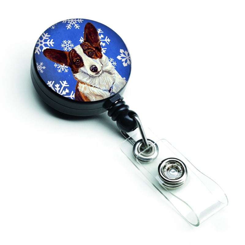 ""Caroline's Treasures Corgi Winter Snowflakes Holiday Retractable Badge Reel  Multicolor (LH9288BR)""