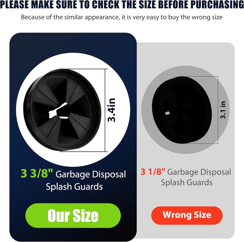 Funmit 3 3/8" Garbage Disposal Splash Guards Sink Baffle QCB-AM Replacement for InSinkErator Evolution Series, Upgraded Removable Quiet Collar Drain Plugs, Garbage Disposer Accessories, Black - Image 2