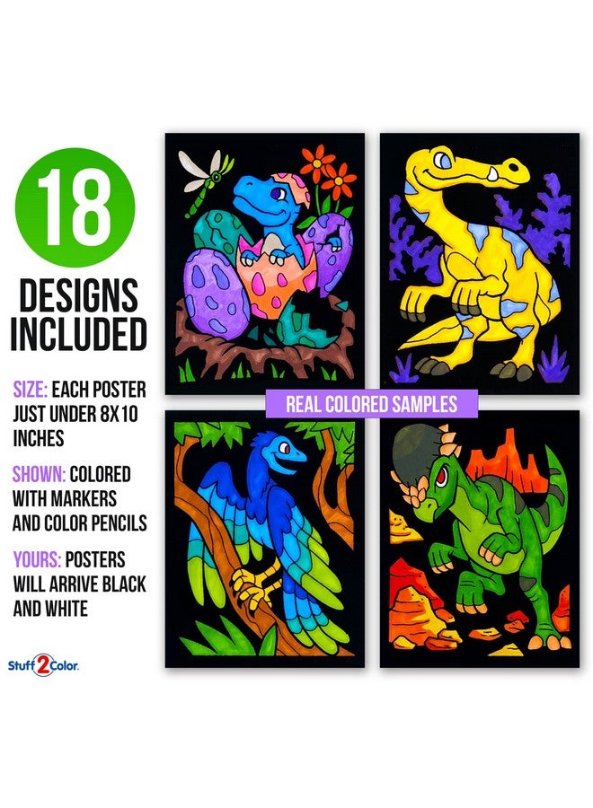 ستاف 2 كلر مجموعة رائعة مكونة من 18 ملصق تلوين مخملي غامض (إصدار الديناصورات) فنون وحرف للأولاد والبنات رائعة للسفر بعد المدرسة والأنشطة الجماعية في أوقات هادئة والتلوين مع الأصدقاء - Image 2