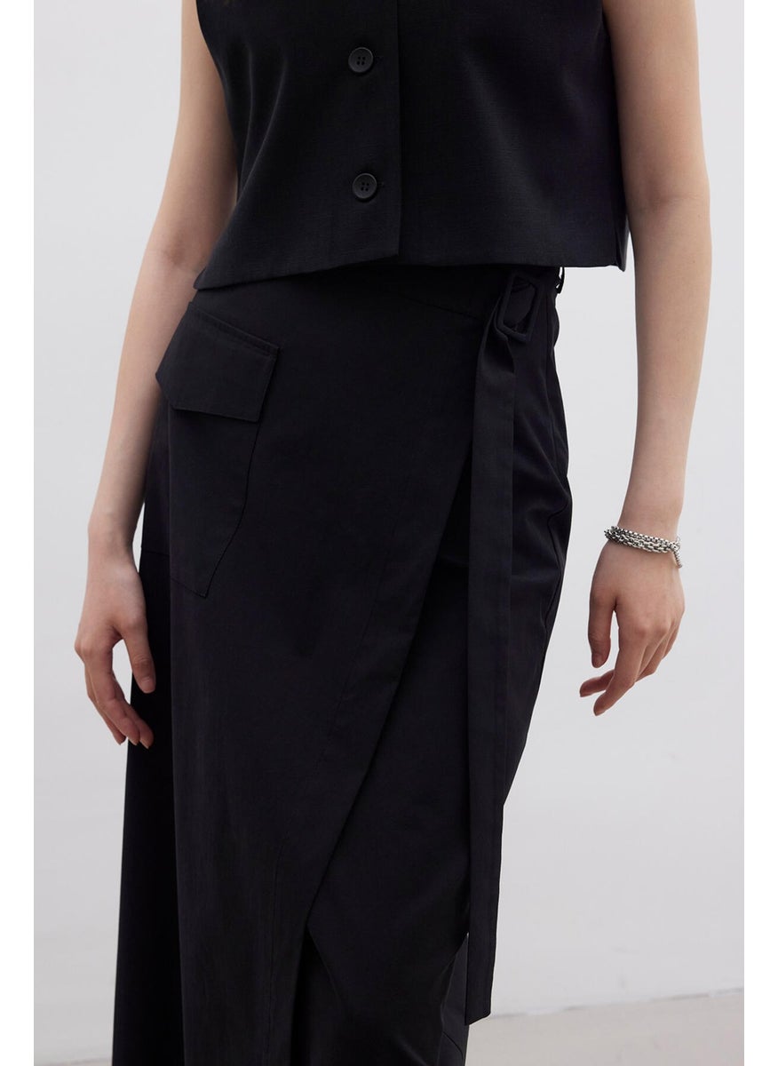 Manuka - Double Breasted Pocket Detailed Skirt Black - Image 1