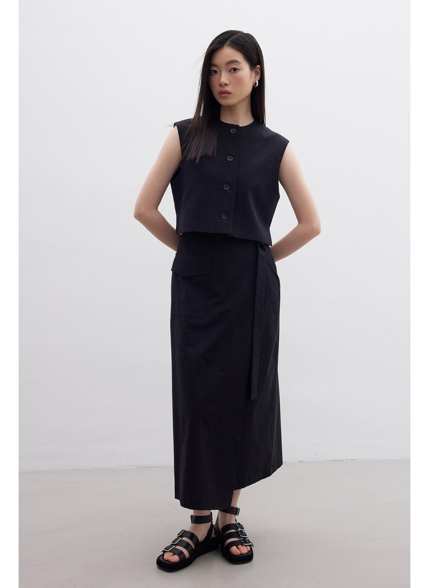 Manuka - Double Breasted Pocket Detailed Skirt Black - Image 1