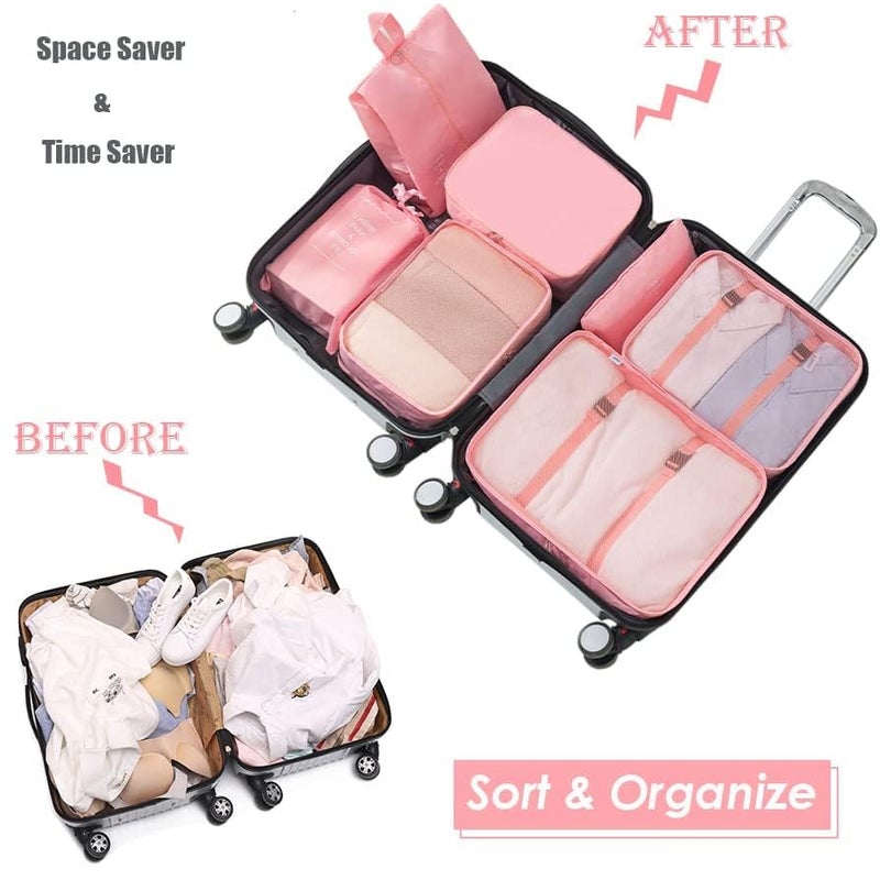 OxbOw Travel Organizer Pouch, Packing Cubes For Travel, Cloth Organizer For Travel, Suitcase Organizer For Travelling, Packing Bags For Travelling (Pink, 7 SET CHINA) - Image 4