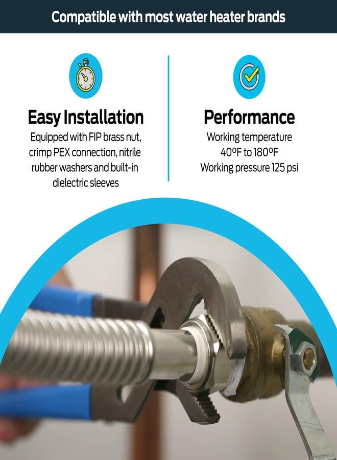 Eastman 12 Inch WaterFlex Crimp Water Heater Connector, 3/4 Inch FIP x 3/4 Inch Crimp PEX (F1807), Stainless Steel Corrugated Water Heater Supply Line, 438612 - Image 3