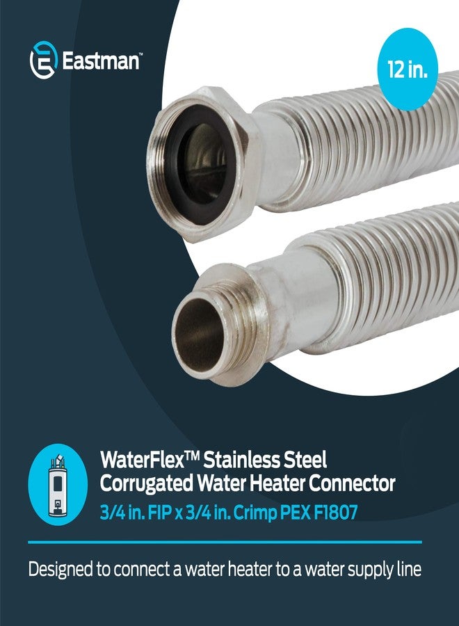 Eastman 12 Inch WaterFlex Crimp Water Heater Connector, 3/4 Inch FIP x 3/4 Inch Crimp PEX (F1807), Stainless Steel Corrugated Water Heater Supply Line, 438612 - Image 2