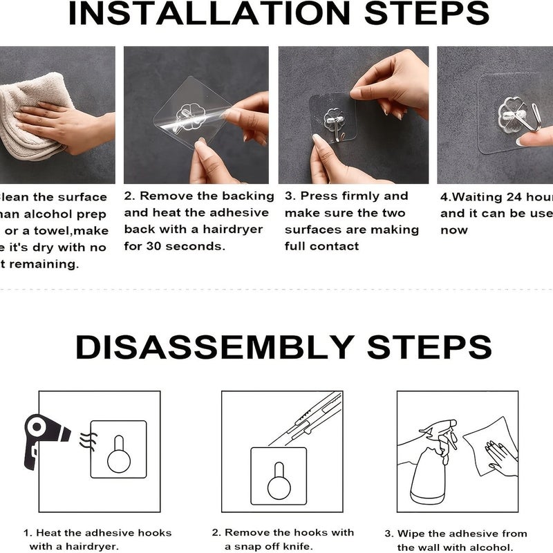 37 Transparent Strong Adhesive Hooks No Drilling Wall Safe High Load Bearing - Image 4