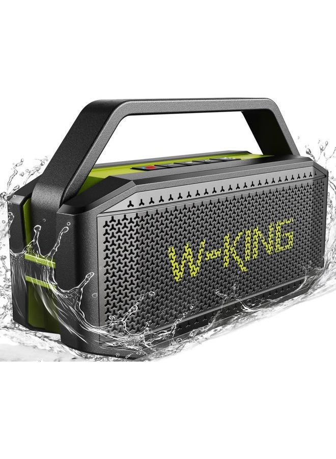 W-KING مكبرات صوت بلوتوث محمولة بصوت عالٍ مع مضخم صوت، 60 واط (80 واط ذروة) مكبرات صوت خارجية بلوتوث لاسلكية مقاومة للماء، صوت عميق/V5.0/40 ساعة تشغيل/بنك طاقة/بطاقة TF/AUX/EQ، كبيرة للحفلات (أخضر) - Image 1