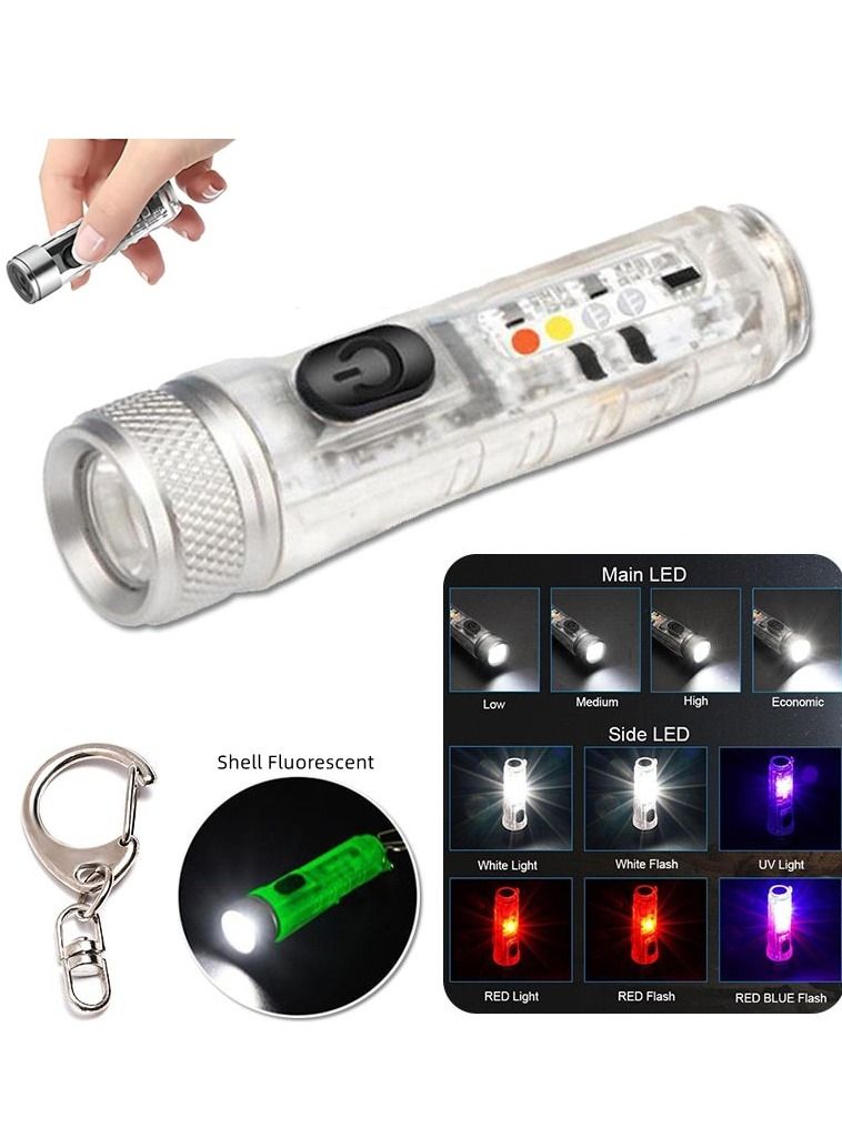 Mini Outdoor Camping Searchlight TYPE-C Rechargeable Mini Portable LED Flashlight Keychain Flashlight 11 Lighting Modes - Image 1