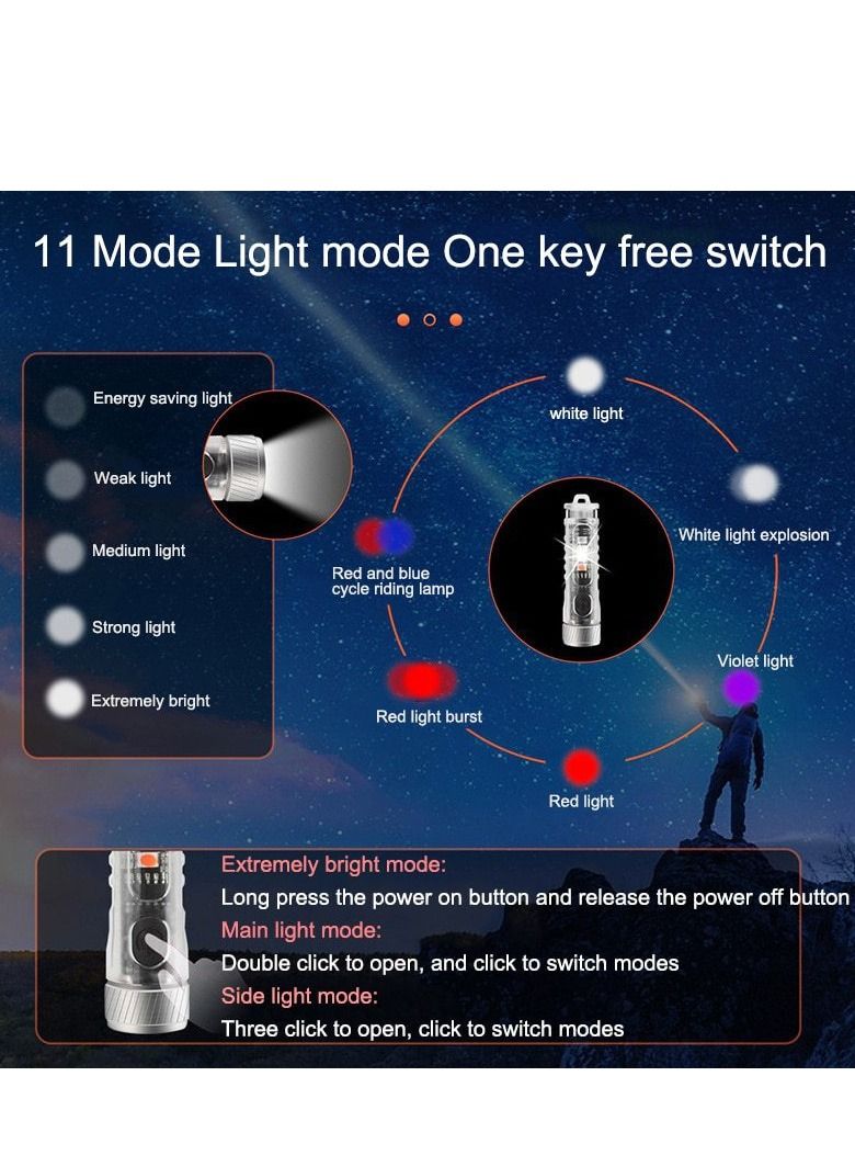 Mini Outdoor Camping Searchlight TYPE-C Rechargeable Mini Portable LED Flashlight Keychain Flashlight 11 Lighting Modes - Image 4